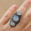 Vintage Sterling Silver 925 tested Three Moonstones Oval Finger Ring Size L