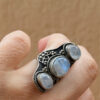 Vintage Sterling Silver 925 tested Three Moonstones Oval Finger Ring Size L