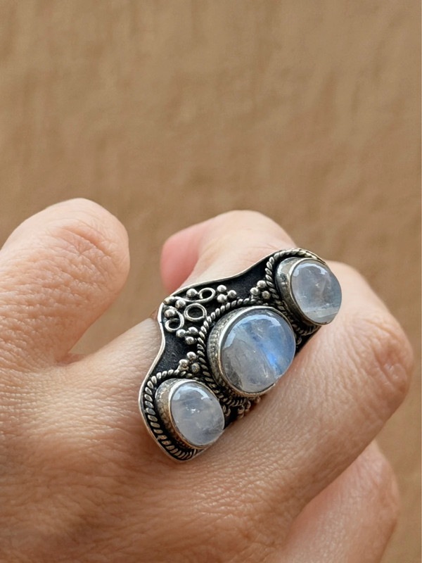 Vintage Sterling Silver 925 tested Three Moonstones Oval Finger Ring Size L