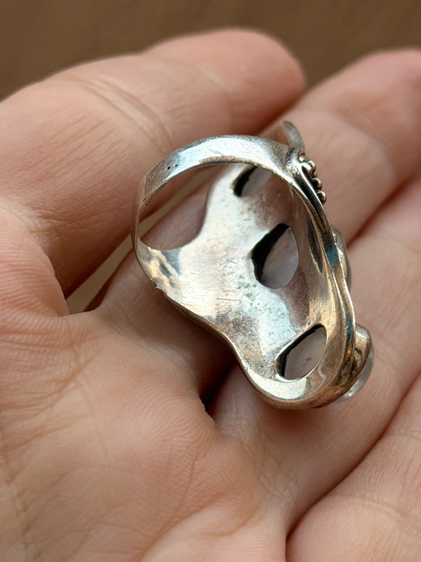 Vintage Sterling Silver 925 tested Three Moonstones Oval Finger Ring Size L