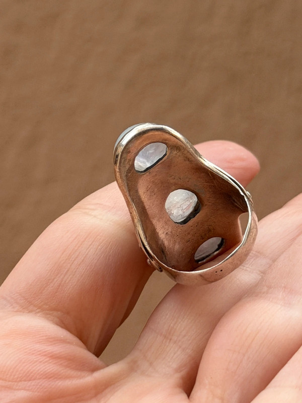 Vintage Sterling Silver 925 tested Three Moonstones Oval Finger Ring Size L