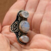 Vintage Sterling Silver 925 tested Three Moonstones Oval Finger Ring Size L