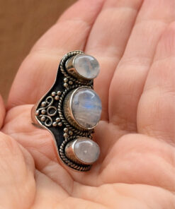 Vintage Sterling Silver 925 tested Three Moonstones Oval Finger Ring Size L