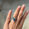 Stunning 925 sterling silver adjustable ring with natural topaz and lapis lazuli, UK size N.