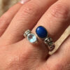 Stunning 925 sterling silver adjustable ring with natural topaz and lapis lazuli, UK size N.