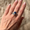 Stunning 925 sterling silver adjustable ring with natural topaz and lapis lazuli, UK size N.