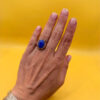 Vintage unisex sterling silver ring polished oval blue Aqeeq agate Uk size L