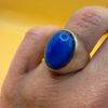 Vintage unisex sterling silver ring polished oval blue Aqeeq agate Uk size L