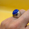 Vintage unisex sterling silver ring polished oval blue Aqeeq agate Uk size L