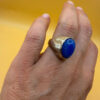 Vintage unisex sterling silver ring polished oval blue Aqeeq agate Uk size L