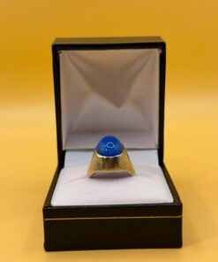 Vintage unisex sterling silver ring polished oval blue Aqeeq agate Uk size L