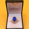 Vintage unisex sterling silver ring polished oval blue Aqeeq agate Uk size L