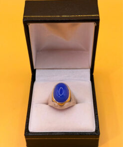 Vintage unisex sterling silver ring polished oval blue Aqeeq agate Uk size L