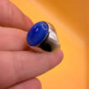 Vintage unisex sterling silver ring polished oval blue Aqeeq agate Uk size L