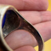 Vintage unisex sterling silver ring polished oval blue Aqeeq agate Uk size L