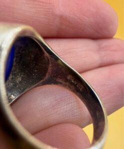 Vintage unisex sterling silver ring polished oval blue Aqeeq agate Uk size L