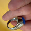 Vintage unisex sterling silver ring polished oval blue Aqeeq agate Uk size L