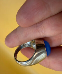 Vintage unisex sterling silver ring polished oval blue Aqeeq agate Uk size L