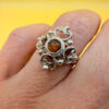 Vintage sterling silver ring with amber  Uk size L~108