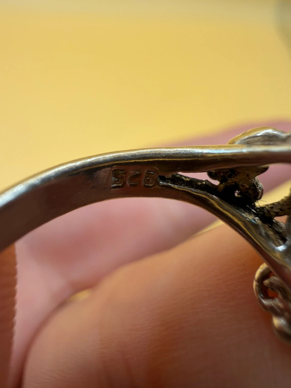 Vintage sterling silver ring with amber Uk size L~108