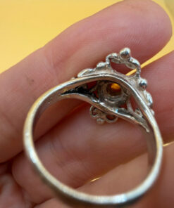 Vintage sterling silver ring with amber Uk size L