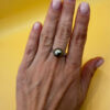 Silver ring with a large Black Tahitian Pearl, size M