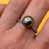 Silver ring with a large Black Tahitian Pearl, size M