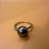 Silver ring with a large Black Tahitian Pearl, size M