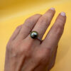 Silver ring with a large Black Tahitian Pearl, size M