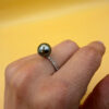 Silver ring with a large Black Tahitian Pearl, size M
