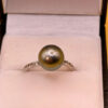 Silver ring with a large Black Tahitian Pearl, size M