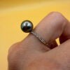 Silver ring with a large Black Tahitian Pearl, size M