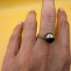 Silver ring with a large Black Tahitian Pearl, size M