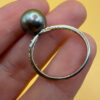 Silver ring with a large Black Tahitian Pearl, size M