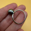 Silver ring with a large Black Tahitian Pearl, size M