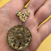 Vintage 40's Art Nouveau Gold Wash Brass Oak Leaf Amber Glass Necklace