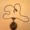 Vintage 40's Art Nouveau Gold Wash Brass Oak Leaf Amber Glass Necklace