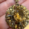 Vintage 40's Art Nouveau Gold Wash Brass Oak Leaf Amber Glass Necklace