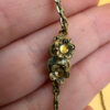 Vintage 40's Art Nouveau Gold Wash Brass Oak Leaf Amber Glass Necklace