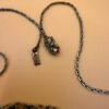 Vintage 40's Art Nouveau Gold Wash Brass Oak Leaf Amber Glass Necklace