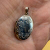 Germany vintage sterling silver oval locket features detailed engraved floral motifs~108