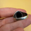 Men Unisex silver ring featuring a natural onyx, size W