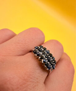 Vintage Sterling Silver Sapphire Ring Hallmarked, UK Size S½ – Three Rows of Sapphires – Tested