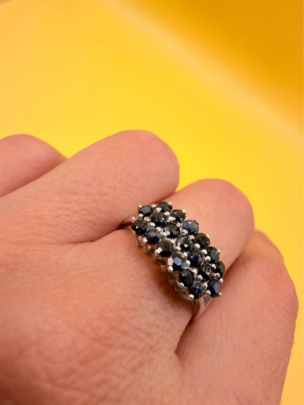 Vintage Sterling Silver Sapphire Ring Hallmarked, UK Size S½ – Three Rows of Sapphires – Tested~32