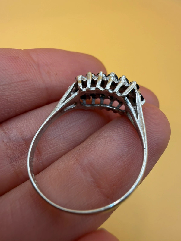 Vintage Sterling Silver Sapphire Ring Hallmarked, UK Size S½ – Three Rows of Sapphires – Tested~32