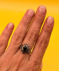 Vintage silver ring with onyx, size N ~32