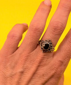 Vintage silver ring with onyx, size N
