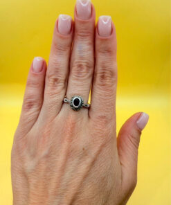 Silver vintage ring with garnet and marcasites, UK size O 1/2~33
