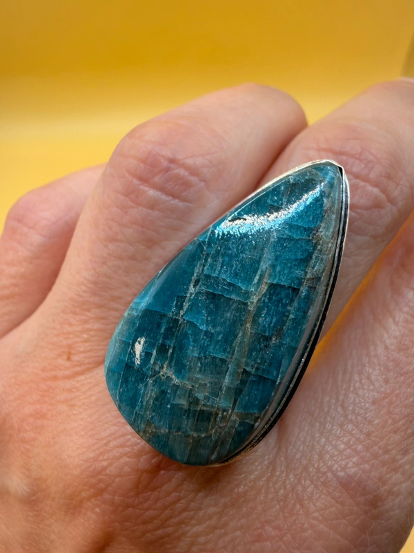 Sterling silver natural blue apatite ring, UK size Q