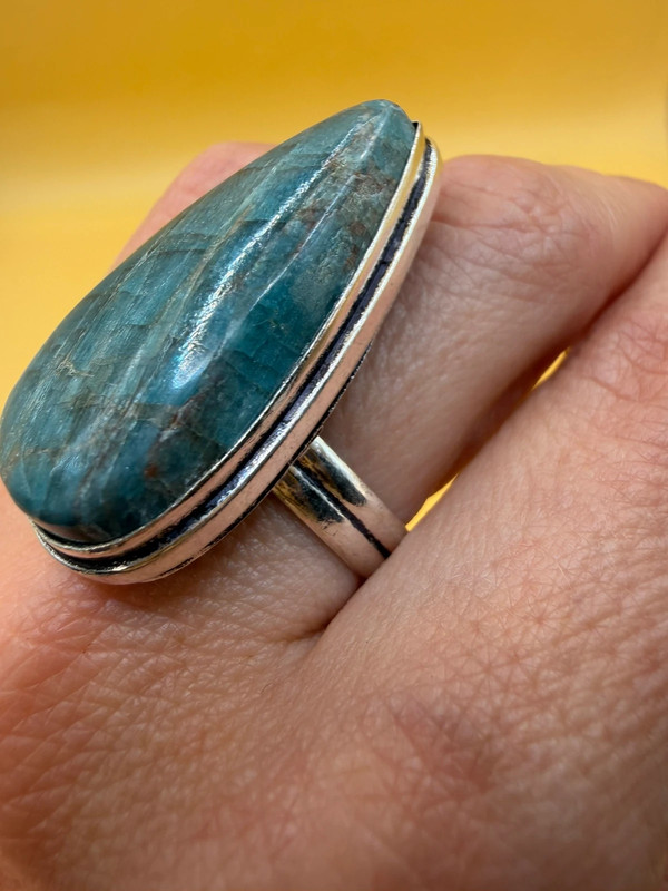 Sterling silver natural blue apatite ring, UK size Q